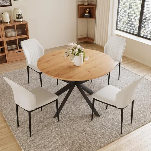 Vista 13 de HIPIHOM Juego de mesa de comedor redonda extensible de 43.2"-59.1", mesa de cocina para 4-6 personas con tablero de MDF engrosado resistente a Mesa