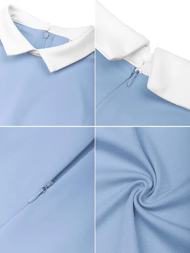 Vista 6 de CHAMA Vestido de patinadora casual de manga larga para mujer con cuello Peter Pan y acampanado