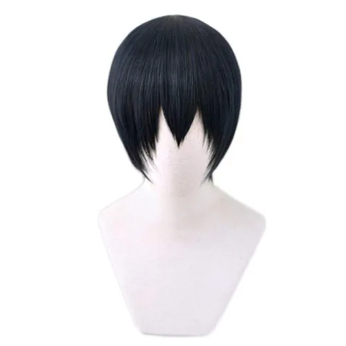 Vista 2 de Lwiuentx Haikyuu!! Cosplay kageyama tobio peluca corta y recta negra para hombres y mujeres, fiesta de Halloween + gorra de peluca gratis