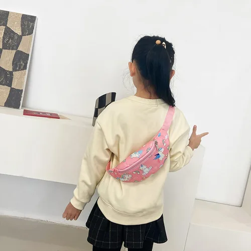Vista 3 de Linda cangurera de dinosaurio para niños, riñonera pequeña con cinturón, bolso cruzado para la cintura para niños y niñas, Rosado, Riñonera