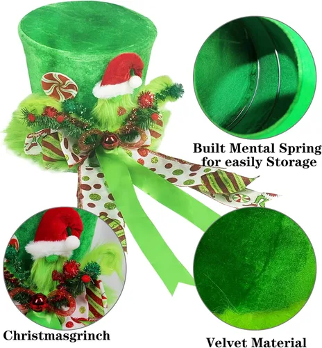 Vista 3 de Lordaeron - Gorro de adorno para árbol de Navidad, sombrero grande de terciopelo verde con lazo alargado, decoraciones de árbol de Navidad, adornos