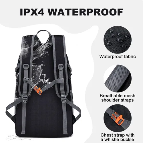 Vista 4 de MIYCOO Mochila - Mochila plegable ultraligera para viajes, campamento, senderismo, mochila plegable impermeable para hombres y mujeres, color negro