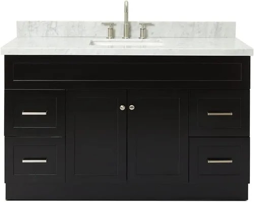 Vista 4 de ARIEL Hamlet - Mueble de baño de 54 pulgadas con fregadero, madera maciza, encimera de mármol italiano de Carrara de 1.5 pulgadas, fregadero