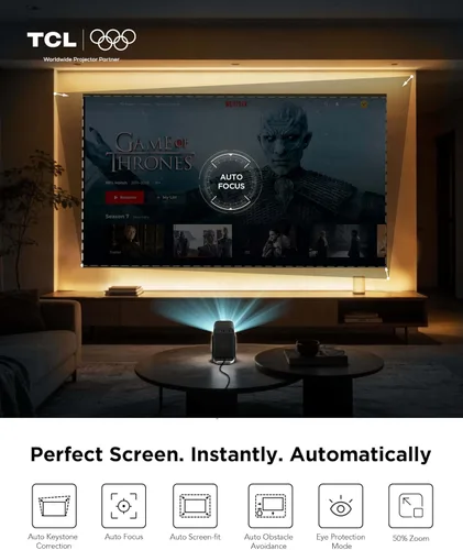 Vista 6 de TCL Proyector inteligente C1 compatible con 4K, compatible con Google TV, WiFi y Bluetooth, enfoque automático/Keystone, 1080P HDR10, Dolby Audio
