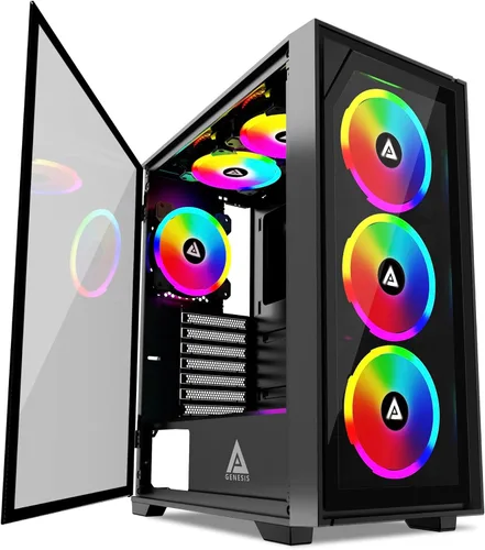 Vista 7 de Apevia Aurora-BK ATX Mid Tower - Carcasa para PC con 6 ventiladores PWM ARGB de 4.724 in 366 RGB Light Modes, 1x Glass/Mesh Front Panel, 1x Swivel