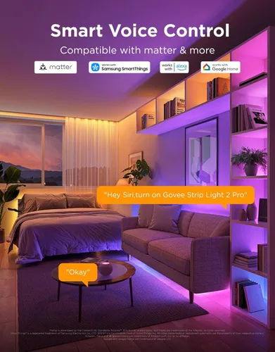 Vista 3 de Govee RGBWWIC - Tira de luz 2 Pro con materia, tira de luces LED inteligentes de 6.56 pies compatible con Alexa y Google Assistant, luces LED que
