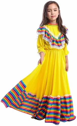 Vista 3 de Girls Mexican Dress Folklorico Traditional Dresses Holiday Toddler Dance Skirt Kids Halloween Carnival Birthday Gowns