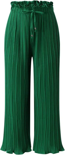 Vista 7 de XINSHIDE Pantalones plisados para mujer pantalones palazzo de pierna ancha pantalones largos de verano casuales con cordón y cintura alta