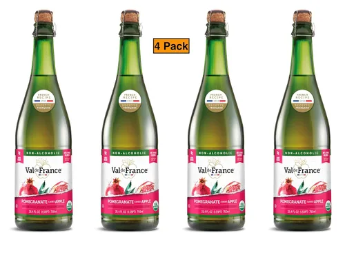Vista 19 de Val de France, Jugo espumoso Kosher sin alcohol, reducido en calorías, orgánico y OU Kosher (manzana), 25.4 onzas líquidas (1 botella)