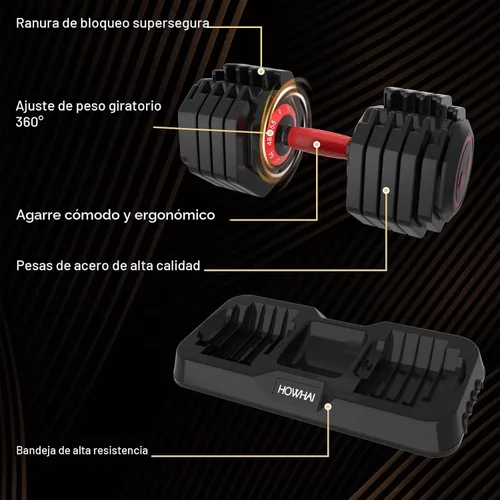 Vista 4 de Mancuerna Ajustable de 55 libras, Mancuerna de Pesas Ajustables de Mano 10 en 1 con Mango de Textura Antideslizante, Ejercicio y Fitness