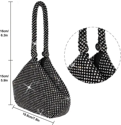Vista 4 de Bolso de noche para mujer - Tamaño más grande mejorado, clutch de muñeca con diamantes de imitación completos brillantes para fiesta, boda, cita
