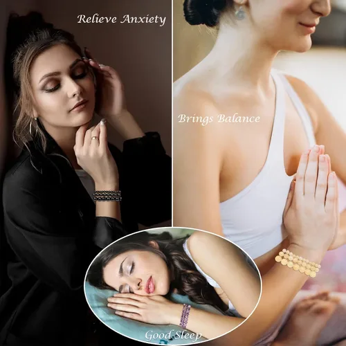 Vista 7 de Ronglry 3 pulseras de piedra natural para mujeres y hombres, pulseras de cuentas de cristal curativo, amatista espiritual, cuarzo rosa, chakras