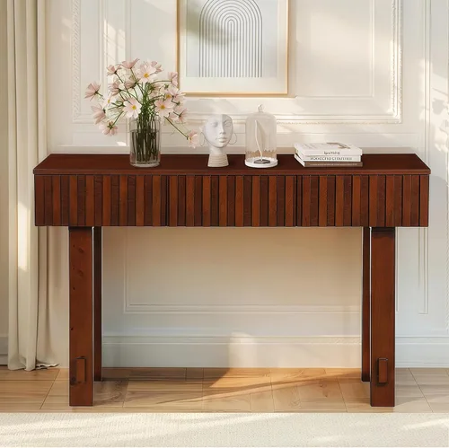Vista 11 de Mesa consola de madera de 59 pulgadas para entrada, moderna mesa de sofá detrás del sofá con mesa espaciosa, mesas de sofá de granja para sala