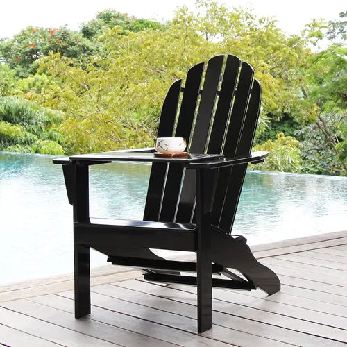 Vista 4 de Cambridge Casual Silla Adirondack Magnolia de madera maciza de 2 piezas con mesa de bandeja, color negro