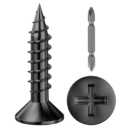 Vista 15 de Wensilon (1200 piezas) #4x1/2 Tornillo para madera negro de metal autorroscante de cabeza plana