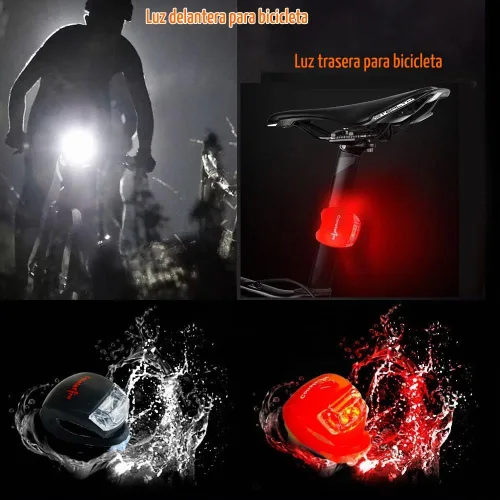 Vista 4 de Juego de luces delanteras y traseras para bicicleta, luces traseras de silicona LED para bicicleta, faros delanteros y traseros de bicicleta