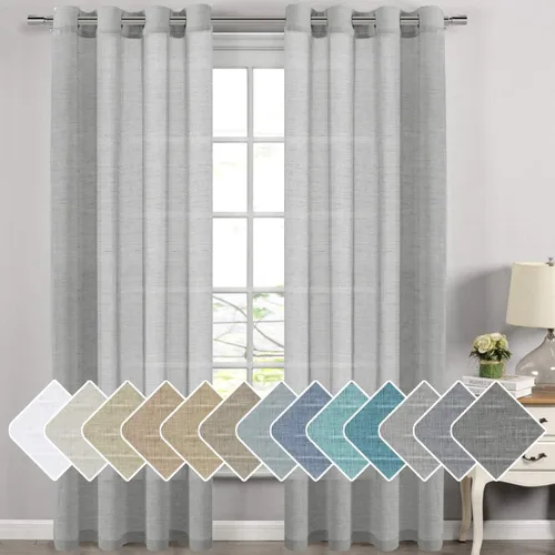 Vista 153 de H.VERSAILTEX Cortinas de lino de mezcla natural para sala de estar/cortinas de lino semitransparentes reductoras de luz de 54 pulgadas de largo