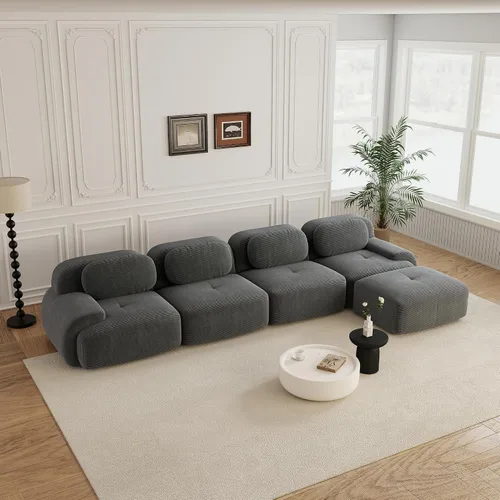 Vista 24 de Sofás modulares sin hueso de 152.8 pulgadas para sala de estar, sofá modular con diván en forma de L, cómodo asiento profundo tapizado de tela