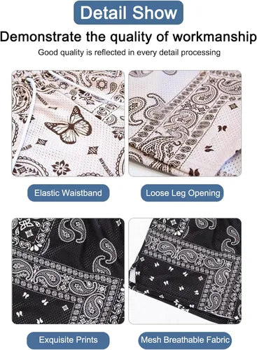 Vista 6 de BOOMLEMON Pantalones cortos de cachemira para hombre con estampado gráfico retro casual, pantalones cortos atléticos para gimnasio, baloncesto