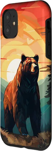 Vista 2 de Funda para iPhone 11 Bear Retro Sunset Forest Spirit Animal