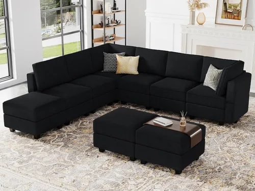 Vista 14 de Belffin Sofá modular modular con asiento de almacenamiento, sofá en forma de U de gran tamaño, sofá modular de terciopelo con terciopelo otomano