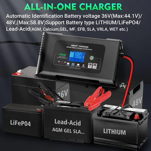 Vista 3 de 48v EZ-GO RXV TXT Cargador de batería para carrito de golf, cargador de batería inteligente AGM de plomo Lifepo4 de litio de 48V, cargador de goteo