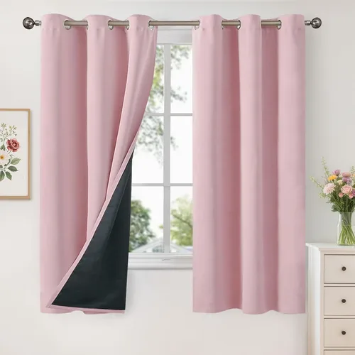 Vista 58 de YoungsTex - Cortinas 100% opacas para dormitorio, con aislamiento térmico y ojales, cortinas oscuras negras con capa pesada para ventana de sala