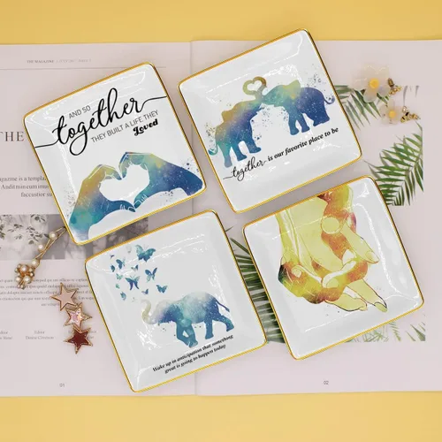 Vista 5 de Littlefa Together is Our Favorite Place To Be Elephant - Plato decorativo de joyería de cerámica para parejas, regalos de boda para parejas