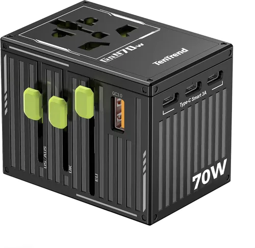 Vista 9 de TenTrend Adaptador de viaje universal, adaptador de corriente internacional de 30 W con 4 puertos USB-C y 1 USB-A, adaptador de enchufe de viaje