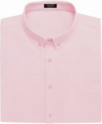 Vista 6 de COOFANDY Camisas de vestir para hombre, de manga corta, de algodón, casual, con botones, con bolsillo