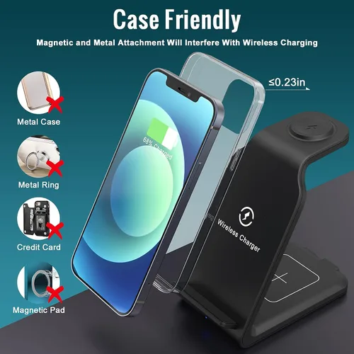 Vista 4 de Wireless Charging Station,Popveen 3in1 Wireless Charger Stand with Adapter 15W Fast Wireless Charging for Apple iWatch Series SE/6/5/4/3/2/1,AirPods