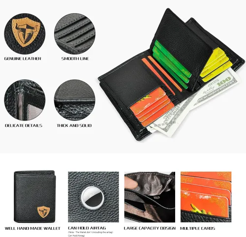 Vista 4 de Handadsume Genuino caballo loco cuero viaje regalo moneda bolsillo tarjeta caso largo organizador cadena Rfid monedero con broche para hombres