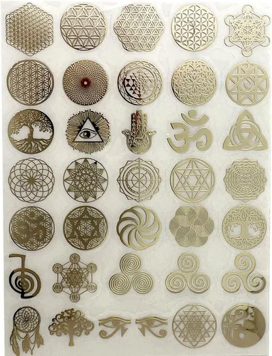 Vista 7 de 35 unids/lote Flor de la Vida Metal Pegatina Geometría Orgone Pirámide Pegatina Autoadhesiva Calcomanías Negras