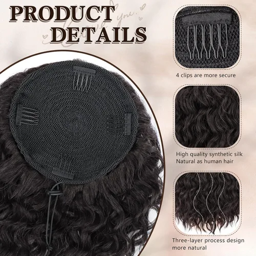 Vista 4 de FREEMEIGE Extensión de cola de caballo, cola de caballo rizada ondulada de 8 pulgadas para mujeres negras, corto, suave, natural, sintético, grueso