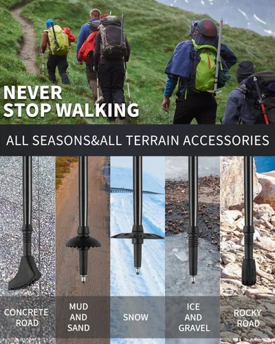 Vista 6 de AISUNOURDOOR Bastones de senderismo ajustables y ligeros, bastones de aluminio plegables para viajes, senderismo o caminatas para mujeres y niños