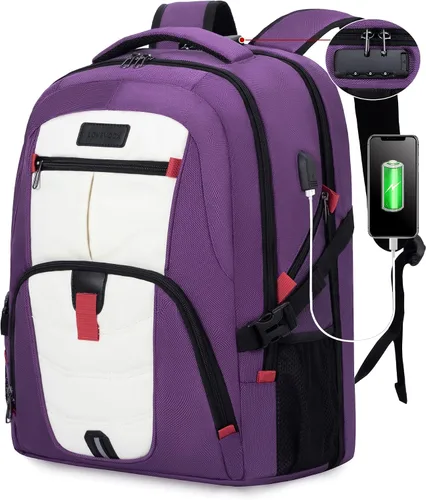 Vista 12 de Mochila grande de viaje y para laptop, es impermeable, antirrobo, con cerradura y puerto de carga USB, para negocios, hombres, mujeres, escuela