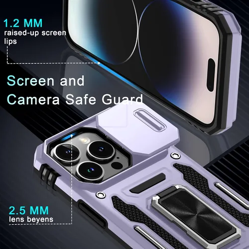 Vista 126 de DEERLAMN Funda para iPhone Xs Max con funda deslizante para cámara + protector de pantalla, soporte giratorio de anillo de grado militar a prueba