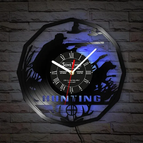 Vista 3 de The Geeky Days Reloj de pared de caza, 7 colores cambiantes, reloj de pared silencioso sin tictac, luz nocturna LED, vida silvestre, caza