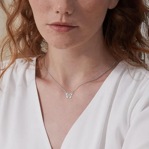 Vista 3 de ChicSilver Collar de mariposa de plata de ley 925, delicado y lindo collar con colgante de mariposa para mujer, joyería minimalista para uso diario