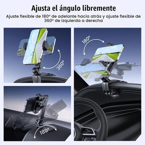 Vista 2 de Soporte universal para teléfono celular para tablero de instrumentos con rotación de 360°, clip multifuncional para automóvil, compatible con todos