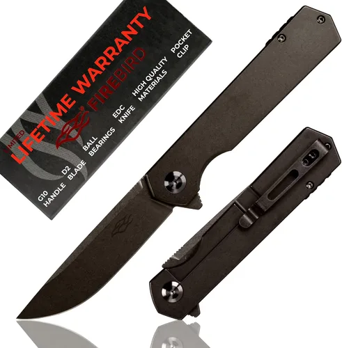 Vista 9 de Firebird GANZO FH12-SS Cuchillo plegable de bolsillo, hoja de acero D2, mango de acero con clip para acampar al aire libre EDC Cuchillo de bolsillo