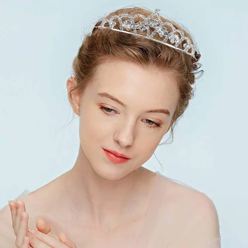 Vista 3 de Hedume Paquete de 6 diademas de corona de tiara de cristal de princesa, accesorios para el cabello con diamantes de imitación brillantes de metal