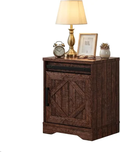 Vista 9 de WAMPAT Mesita de noche de granja de 24.3 pulgadas de alto con cajones y estantes de almacenamiento ajustables, mesa auxiliar de madera con puertas