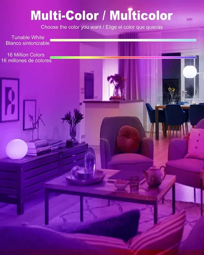 Vista 5 de OHLUX Bombillas inteligentes, bombillas LED que cambian de color para Alexa y Google Assistant, WiFi de 2.4 GHz y Bluetooth con sincronización