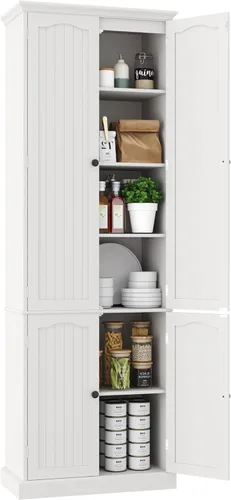 Vista 10 de Function Home 72" Kitchen Pantry Cabinet, Tall Wood Farmhouse Storage Cabinet with Doors and Adjustable Shelves, 6 Tier Freestanding Cupboard for