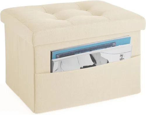 Vista 18 de LINMAGCO Otomana Otomana de almacenamiento con almacenamiento pequeño reposapiés taburete debajo del escritorio, reposapiés plegable corto de tela