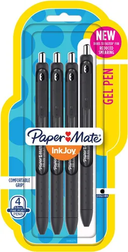 Vista 2 de Paper Mate InkJoy - Bolígrafos de gel, punta fina, color negro, 4