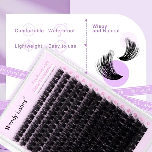 Vista 6 de WENDY LASHES Extensiones de pestañas onduladas con efecto 3D, extensiones de pestañas de volumen 100D de 0.394-0.709 in