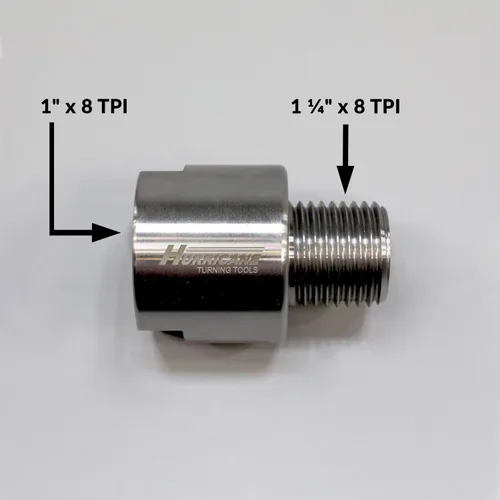 Vista 3 de Hurricane Turning Tools, Adaptador de husillo de cabezal para torno de madera, convierte husillo de 1 "x 8 TPI a 1 1/4" x 8 TPI