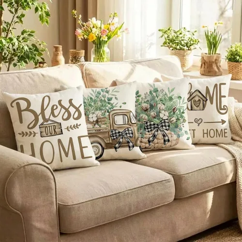 Vista 2 de wyooxoo Juego de 4 fundas de almohada de 16 x 16 pulgadas, fundas de almohada de granja beige dulce para el hogar, fundas para sofá, sala de estar